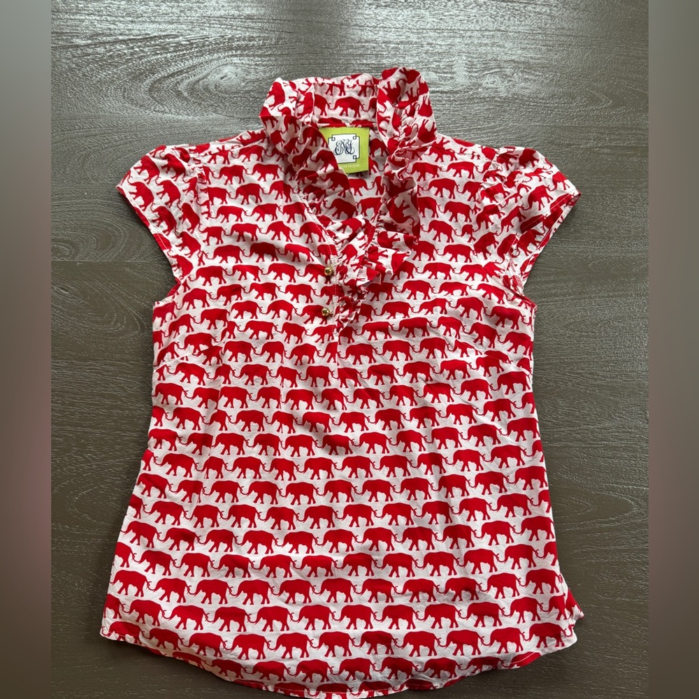 Elizabeth McKay Red Elephants Silk and Cotton Elizabeth Shirt with side zipper - Picture 3 of 6